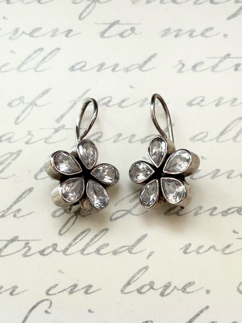 Clear Zircon Floral Drop Earrings in Sterling Silver - Picture 2 of 6
